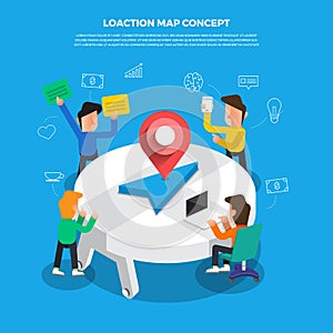 Flat design concept brainstorm working on desktop icon Ã¢â¬ÅLocation MapÃ¢â¬Â. Vector illustrate. photo